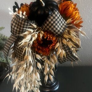 Autumn Harvest Floral Arrangement with Black and Orange Accents